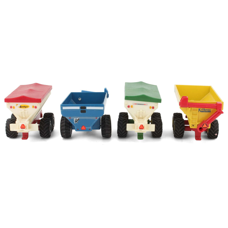 Lot of (2) 1/64 Metal Grain Carts and (2) 1/64 Plastic Tank Spreaders with Covers