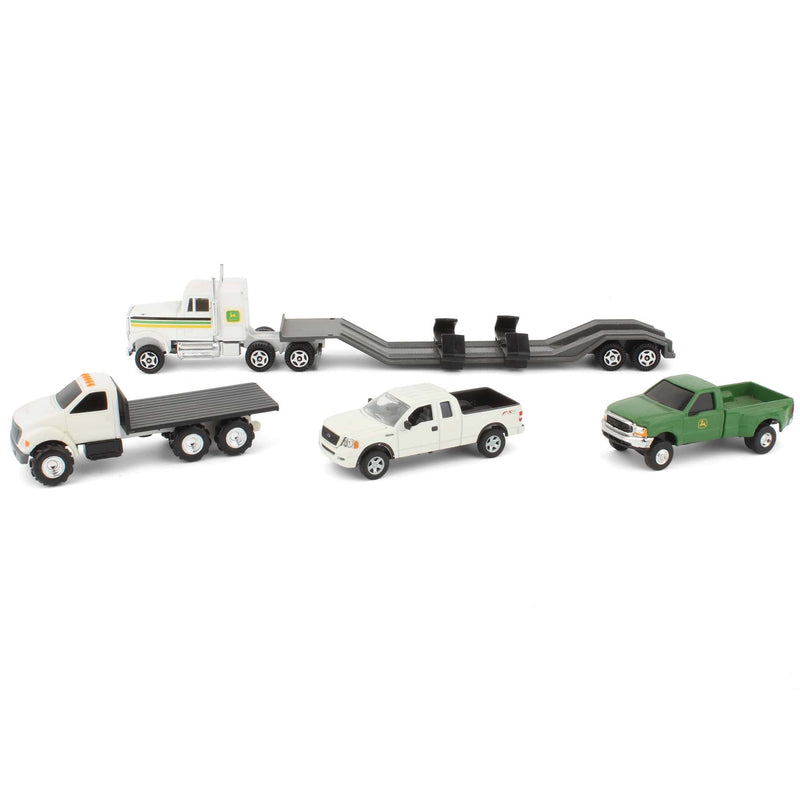 Lot of (4) 1/64 Trucks and (1) 1/64 Lowboy Trailer