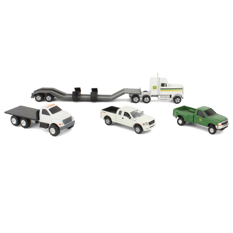 Lot of (4) 1/64 Trucks and (1) 1/64 Lowboy Trailer