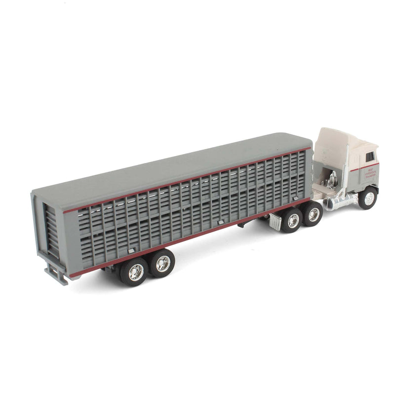 Lot of (3) 1/64 Semi Trucks, (2) 1/64 Livestock Trailers, and (1) 1/64 Grain Trailer by ERTL