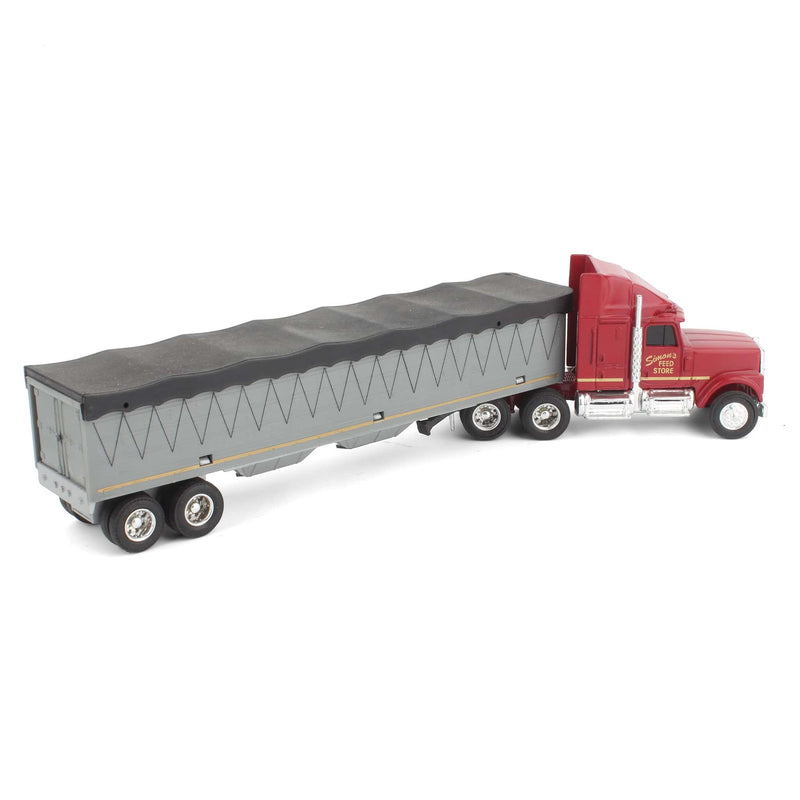 Lot of (3) 1/64 Semi Trucks, (2) 1/64 Livestock Trailers, and (1) 1/64 Grain Trailer by ERTL