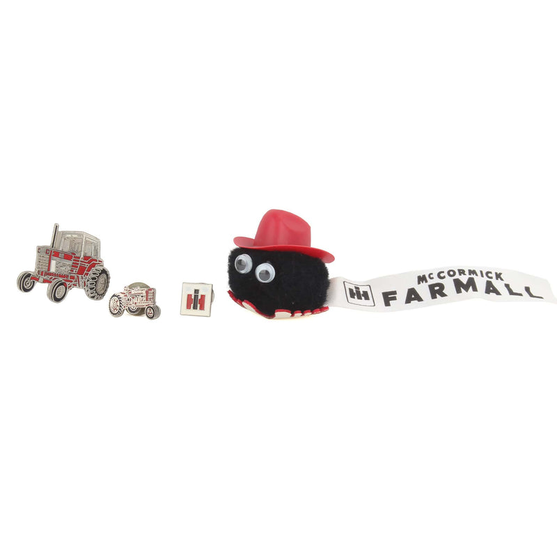 Lot of (3) International Harvester & Farmall Tractor Enamel Pins & (1) Advertising Pom with Cowboy Hat