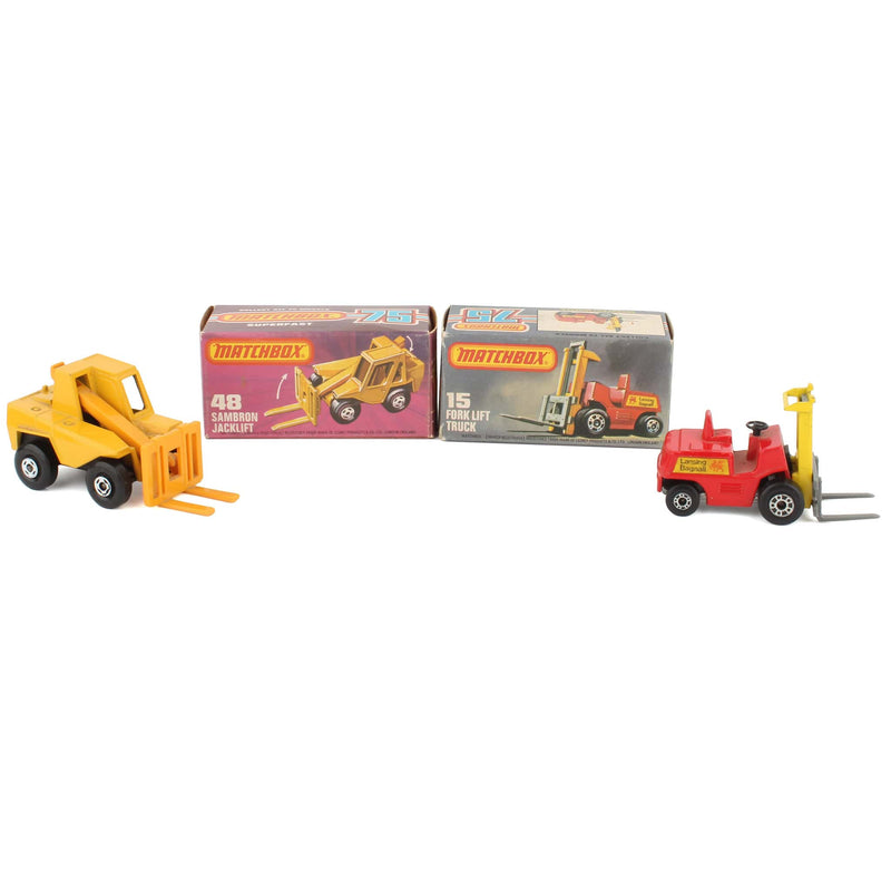 Lot of (4) Sanbron Style Jacklifts and (3) Sitdown Forklifts by Matchbox