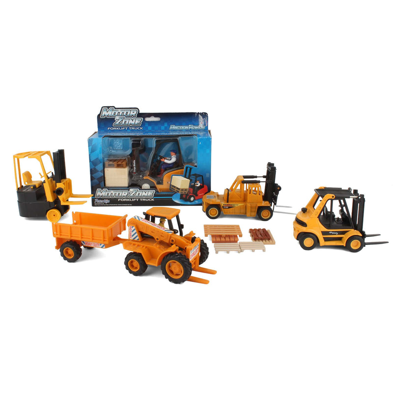 Lot of (5) Fork Lift Trucks and (1) Trailer with Pallets