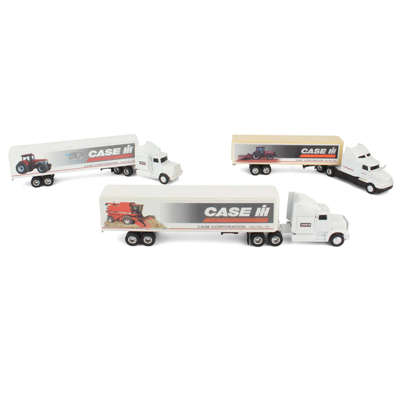 Lot of (3) 1/64 White Case Semi Trucks with (3) Associated Trailers by ERTL