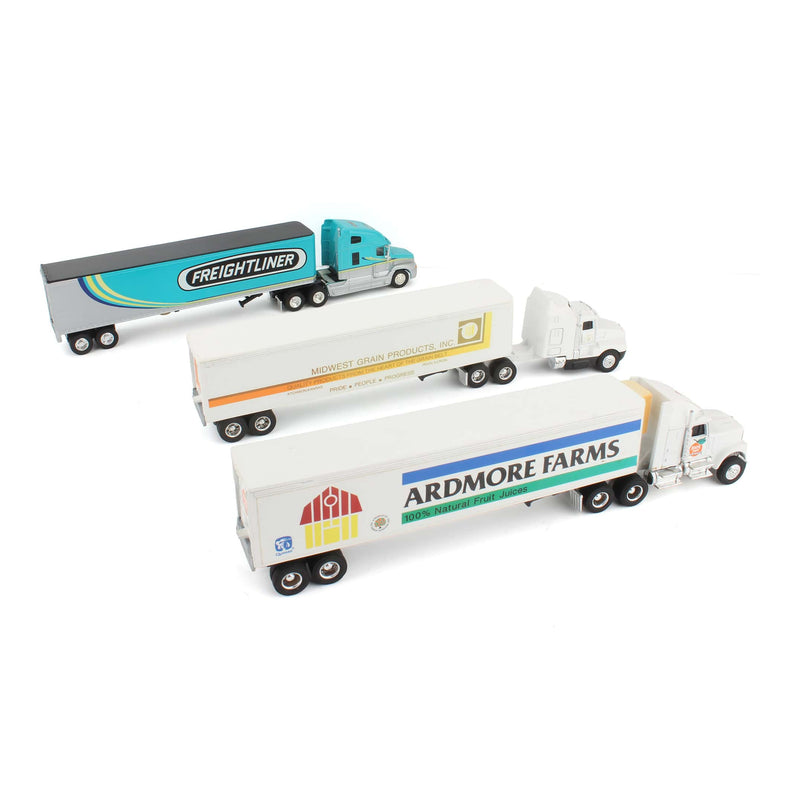 Lot of (3) 1/64 Semi Trucks with (3) 1/64 Matching Trailers