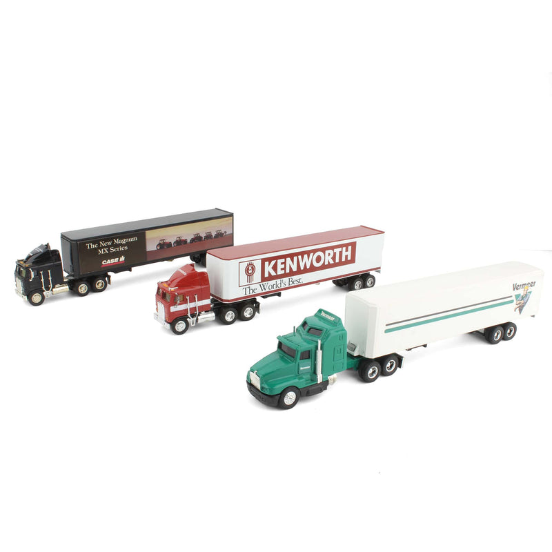 Lot of (3) 1/64 Semi Trucks with (1) 1/64 Matching Trailers and (2) Matching Trailer Banks