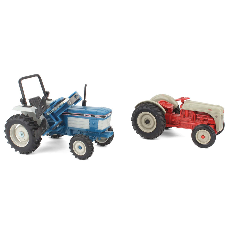 Lot of (2) 1/16 Ford Tractors, (1) 1/16 New Holland Manure Spreader, and (1) 1/16 Ford 2-Row Plow