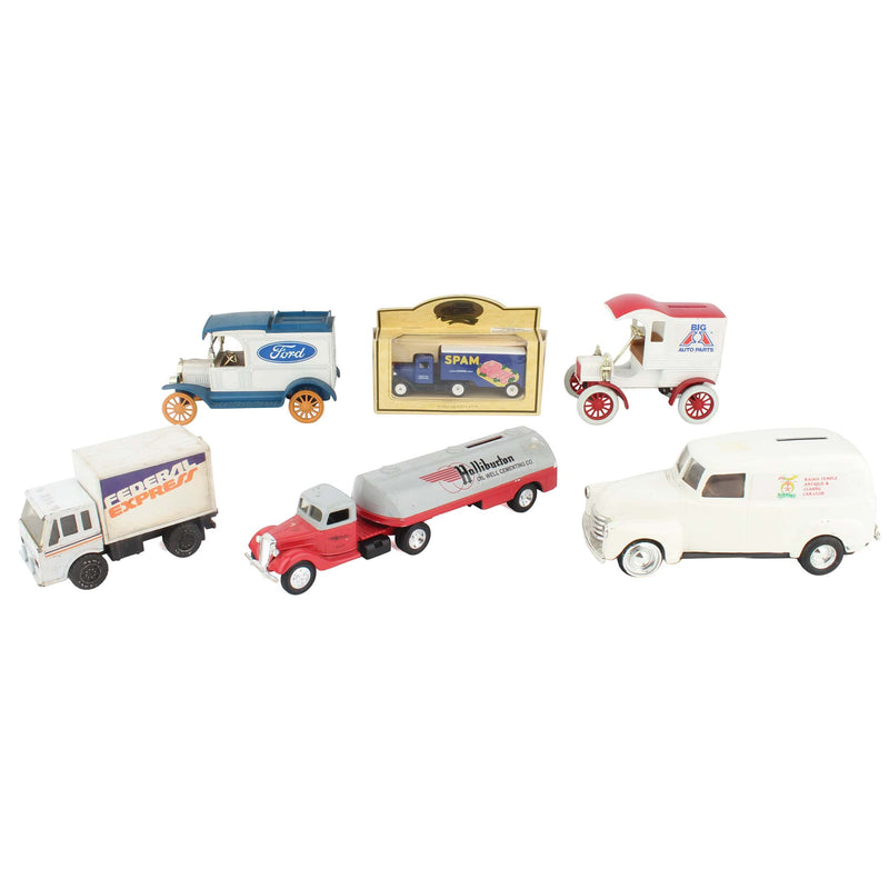Lot of (4) Vintage Truck Banks, (1) Diecast Truck/Trailer and (1) Delivery Truck