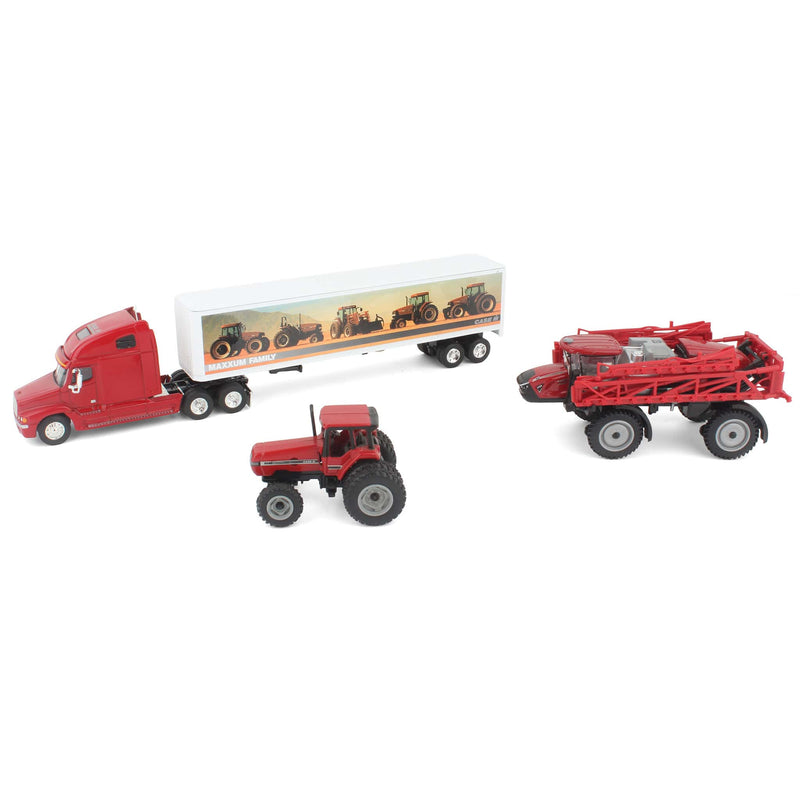 Lot of (1) 1/64 Case IH Maxxum Family Semi Truck and Trailer, (1) 1/64 Case IH 4350 Liquid Sprayer, and (1) 1/64 Case IH 8940 Tractor
