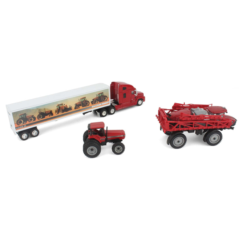 Lot of (1) 1/64 Case IH Maxxum Family Semi Truck and Trailer, (1) 1/64 Case IH 4350 Liquid Sprayer, and (1) 1/64 Case IH 8940 Tractor