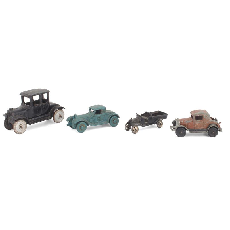 Lot of (4) Antique & Vintage Cast Iron & Metal Cars by Arcade, Tootsie Toy & More