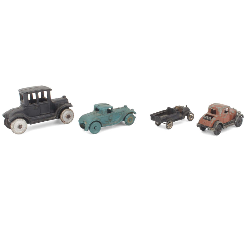 Lot of (4) Antique & Vintage Cast Iron & Metal Cars by Arcade, Tootsie Toy & More