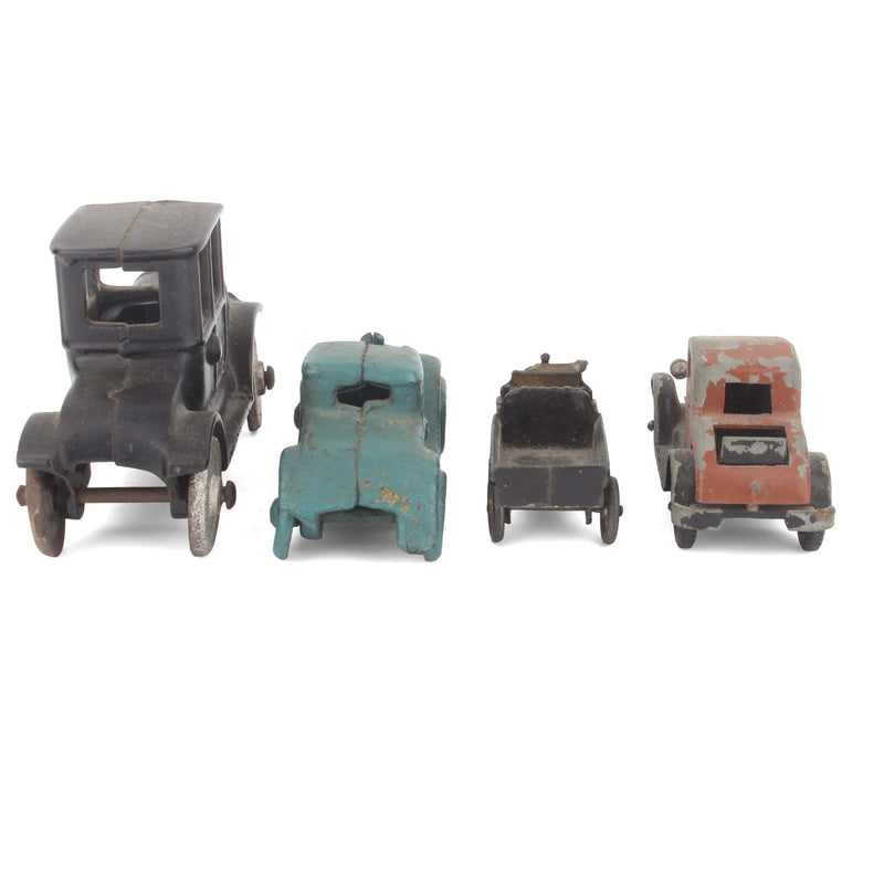 Lot of (4) Antique & Vintage Cast Iron & Metal Cars by Arcade, Tootsie Toy & More