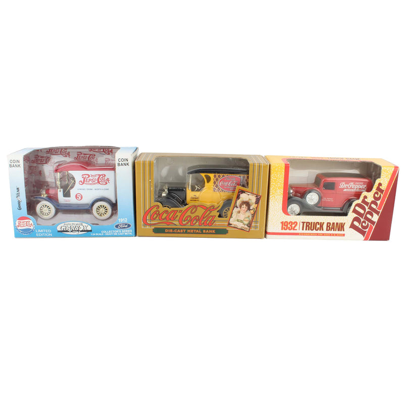 Lot of (3) Carbonated Soda Delivery Truck and Car Banks