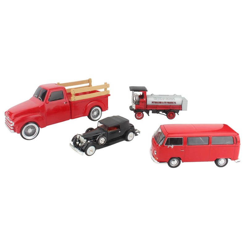 Lot of (1) Large Truck Bank, (1) Pickup Truck, (1) 1/24 Volkswagon Bus, and (1) 1/27 Packard Car