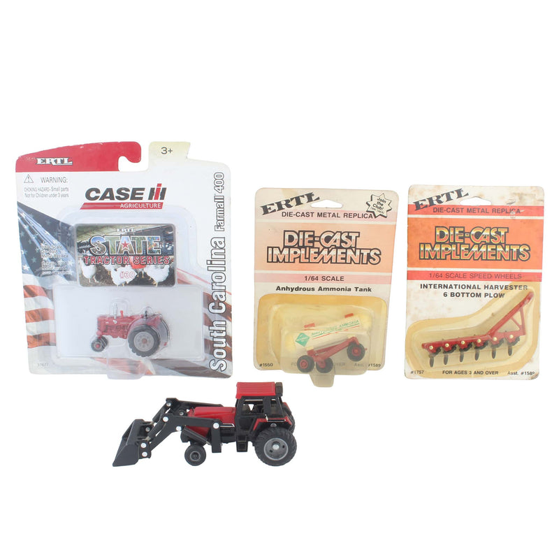 Lot of (2) 1/64 Case Tractors, (1) 1/64 Ammonia Tank, and (1) 1/64 IH Plow by ERTL
