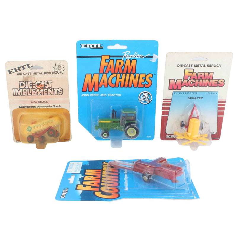 Lot of (1) 1/64 John Deere Tractor and (3) 1/64 Farming Implements by ERTL