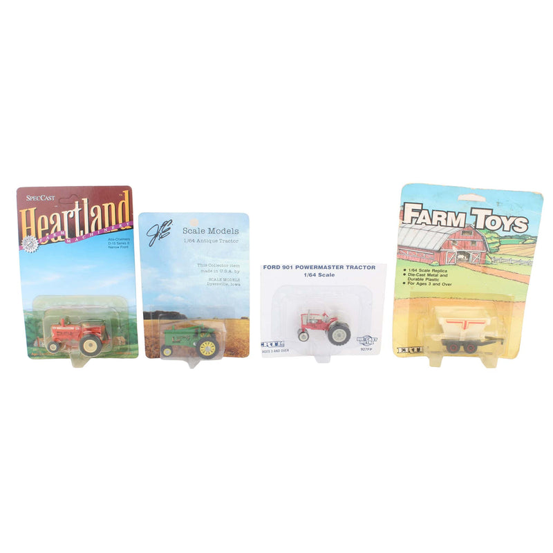 Lot of (2) 1/64 Diecast Tractors, (1) 1/64 Plastic Antique Tractor, and (1) 1/64 Gravity Wagon