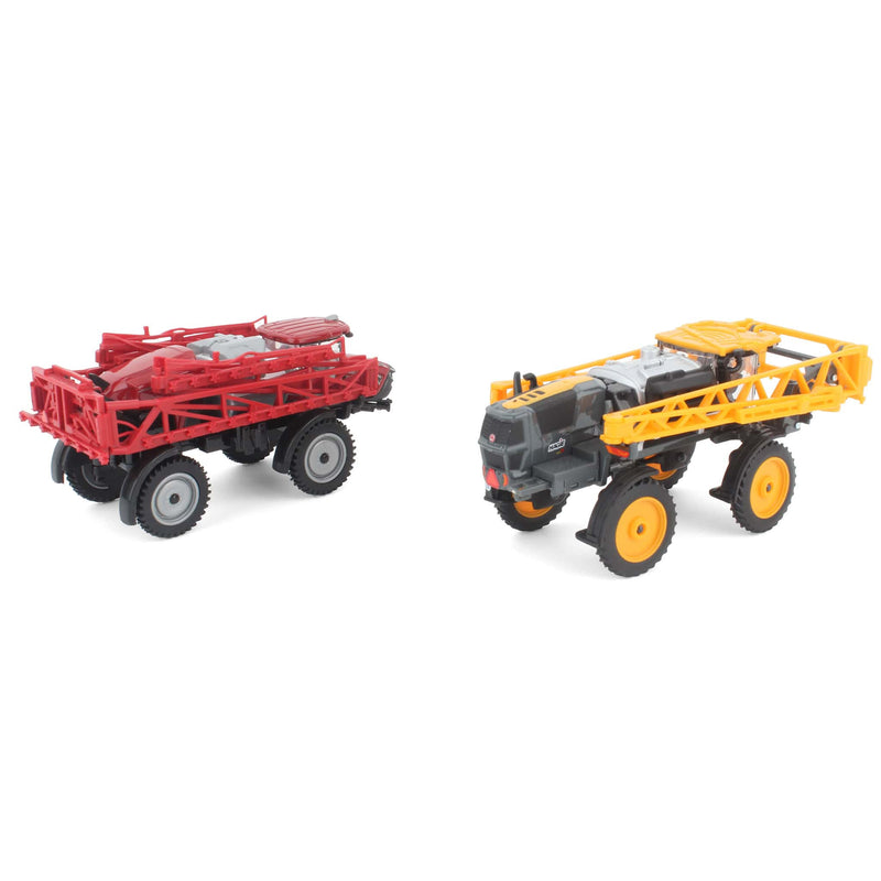 Lot of (2) 1/64 Self Propelled Sprayers, (1) 1/64 Versatile 500 Tractor, and (1) 1/64 Semi Truck with Associated Low-Boy Trailer by ERTL