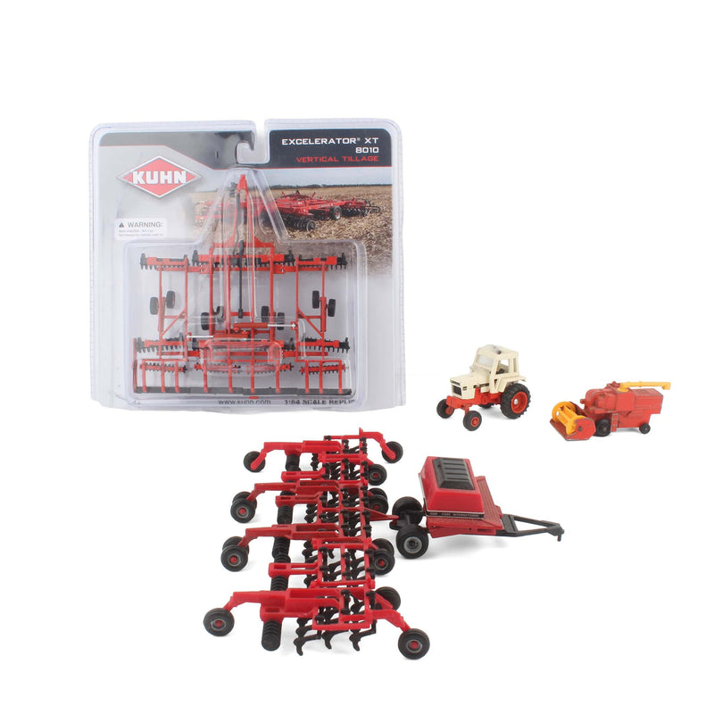 Lot of (1) 1/64 Case Tractor, (1) Combine Harvester, (1) 1/64 Case Air Drill, and (1) 1/64 Vertical Tillage Tool, All Items Contain Damage