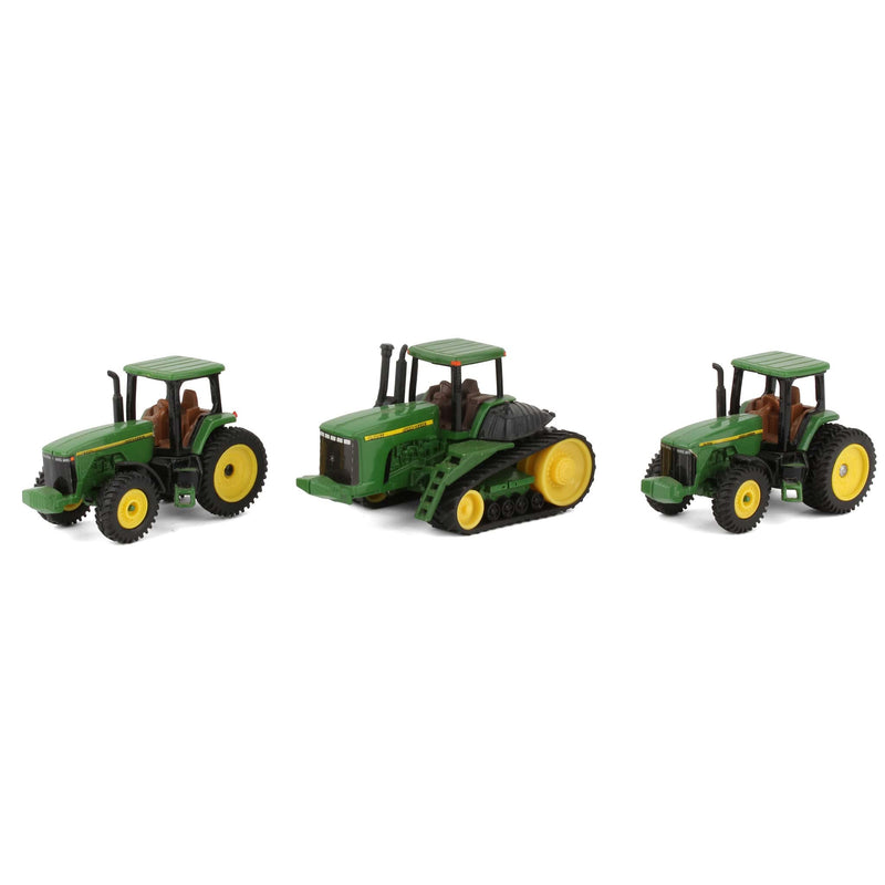 Lot of (3) 1/64 John Deere Tractors and (1) John Deere Table Plaque with Brass Figures by ERTL