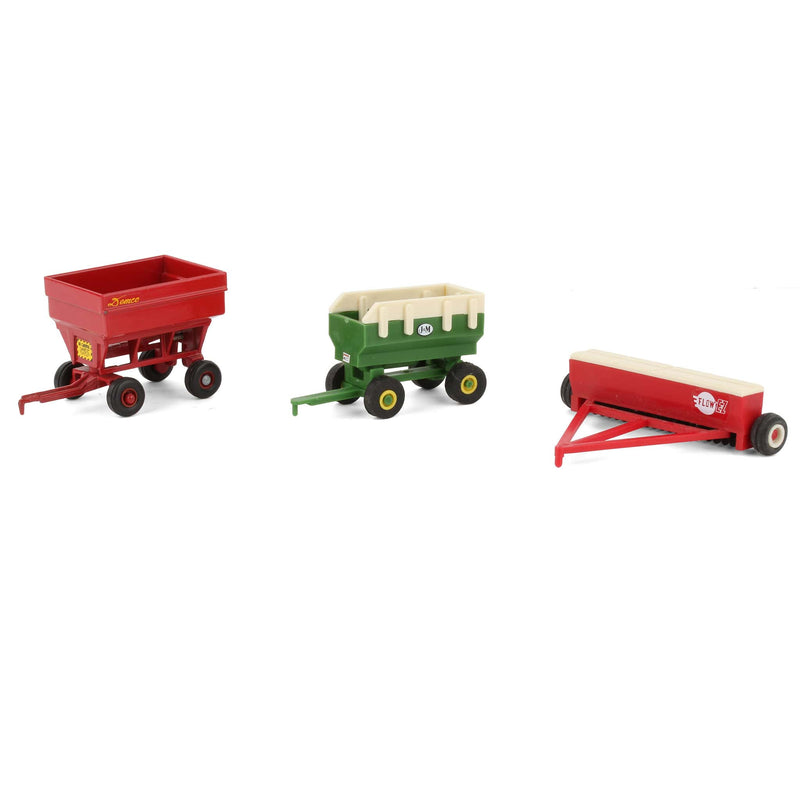 Lot of (2) Plastic 1/64 Farm Implements and (1) Metal 1/64 Gravity Cart
