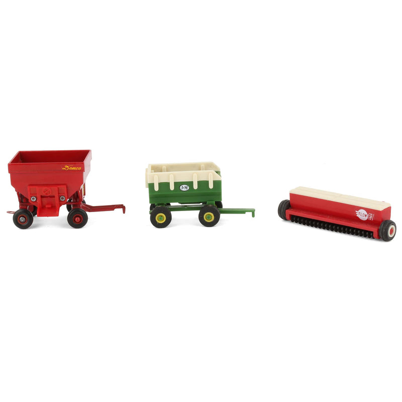 Lot of (2) Plastic 1/64 Farm Implements and (1) Metal 1/64 Gravity Cart