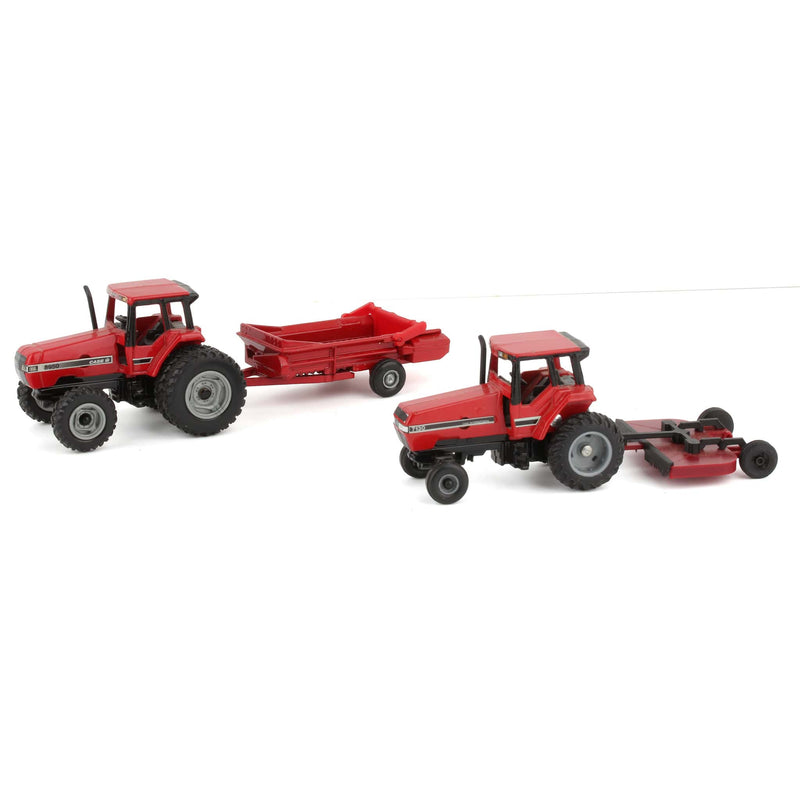 Lot of (2) 1/64 Case International Tractors, (1) 1/64 Manure Spreader and (1) 1/64 Mower Conditioner by ERTL