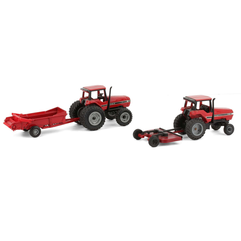 Lot of (2) 1/64 Case International Tractors, (1) 1/64 Manure Spreader and (1) 1/64 Mower Conditioner by ERTL