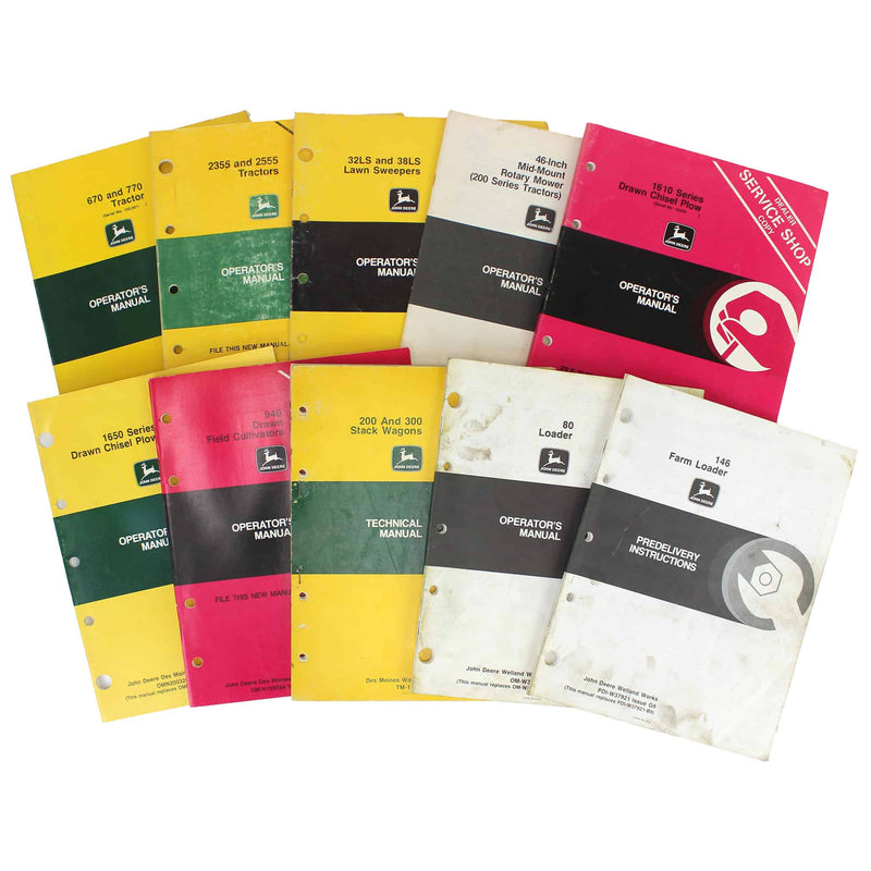Lot of (9) John Deere Manuals and (1) John Deere Predelivery Instructions