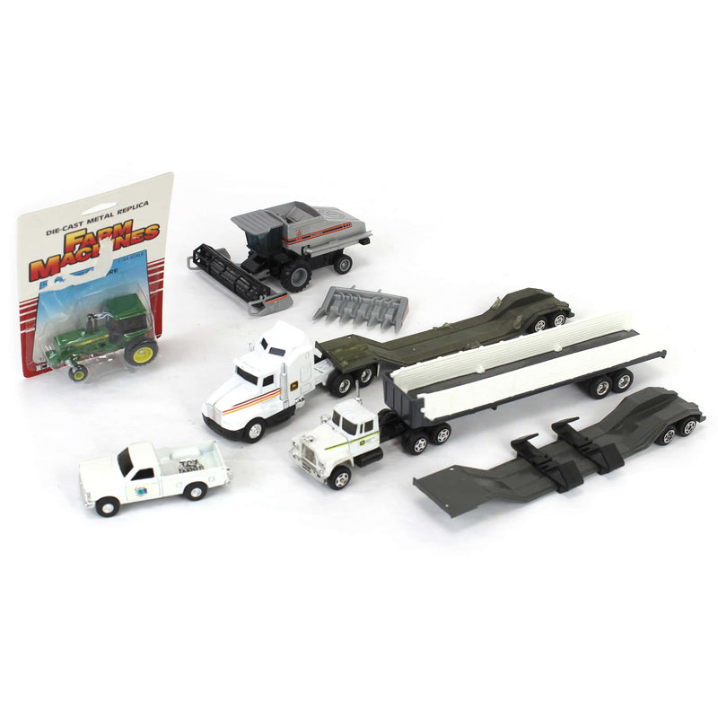 Lot of 1/64 (3) Trucks, (1) John Deere Tractor, (3) Trailers and (1) Combine