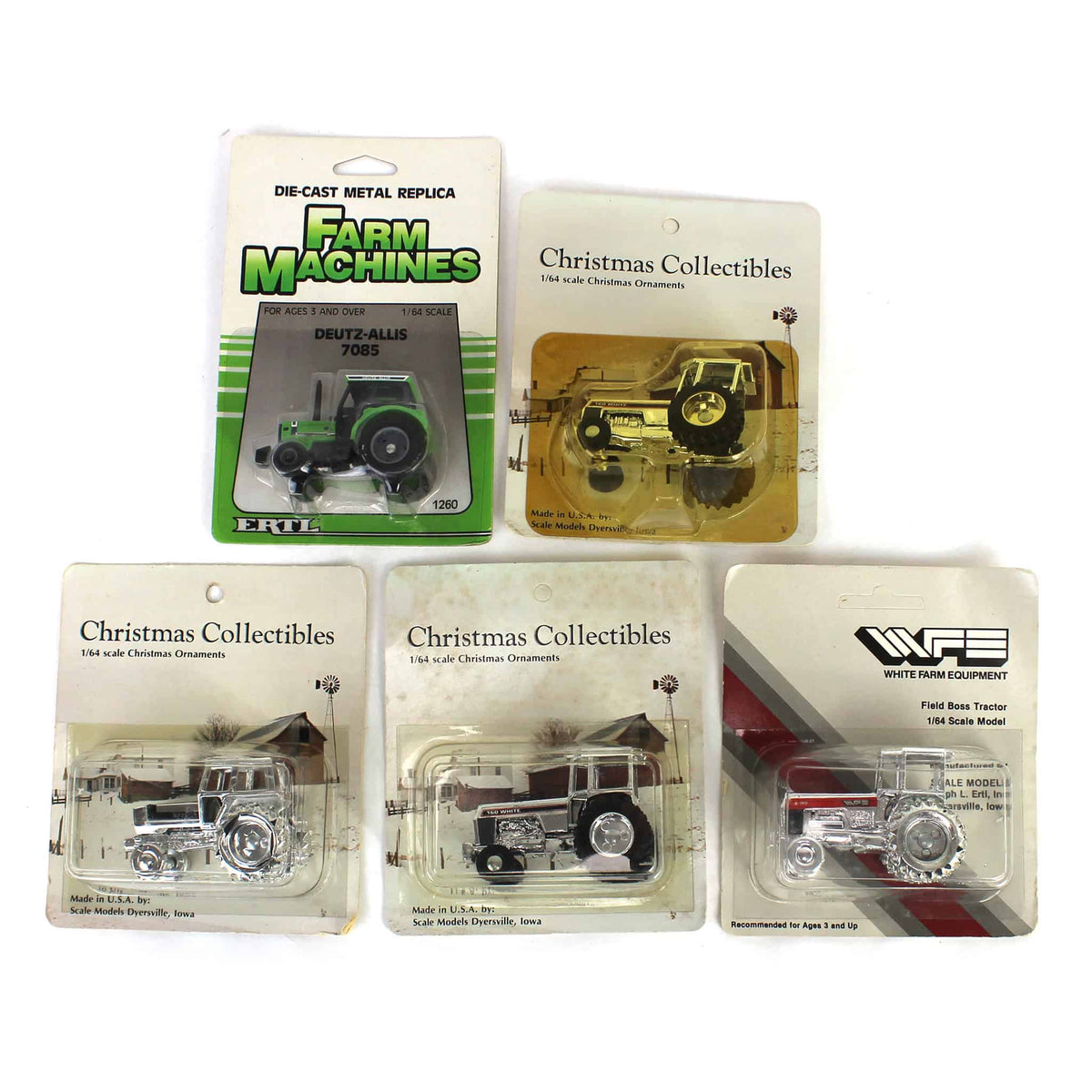 Lot of 1/64 (4) Silver Christmas Ornaments and (1) Tractor — Outback Toys