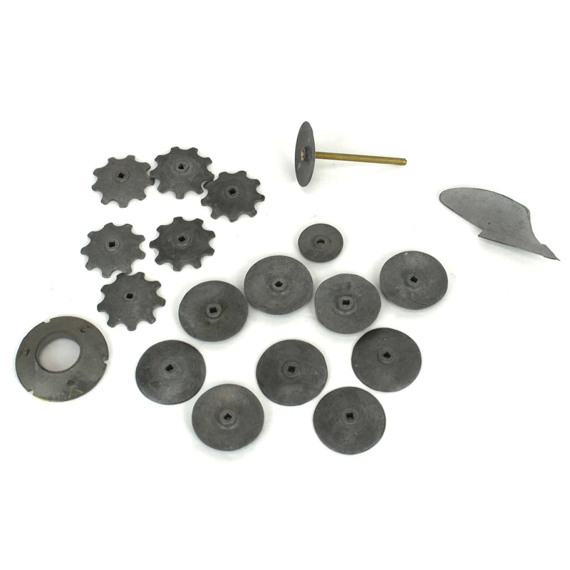 Lot of (10) 1/16 Unpainted Smooth Discs, (1) 1/32 Unpainted Smooth Disc, (6) 1/16 Unpainted Notched Edge Discs<br>and (1) 1/16 Unpainted Mold Board