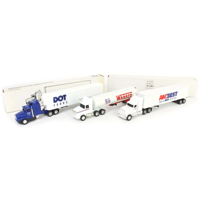 Lot of (2) 1/64 Semi Trucks with Box Trailer Banks and (1) Semi Tanker