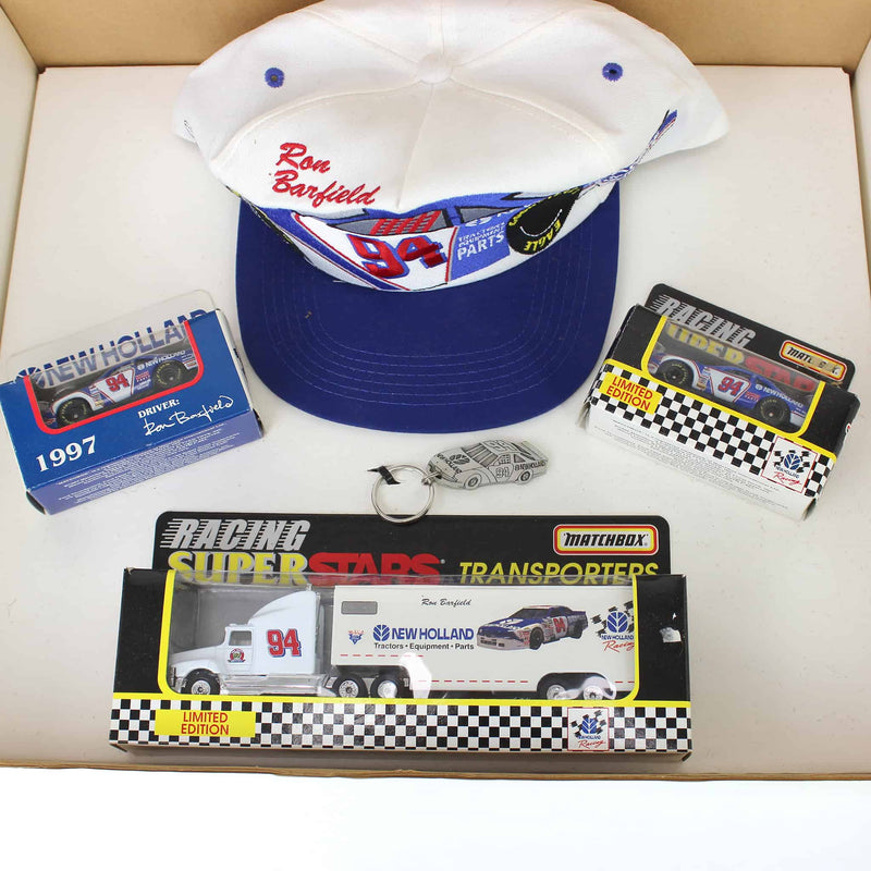 Lot of Ron Barfield Items Including (1) Cap, (2) NASCAR vehicles, (1) Transport Truck and (1) Key Ring