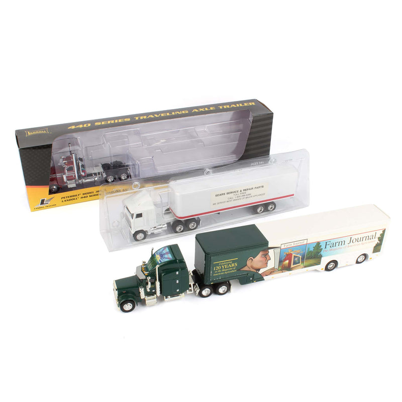 Lot of (2) 1/64 Semi with Box Trailer and (1) 1/64 Semi without Trailer