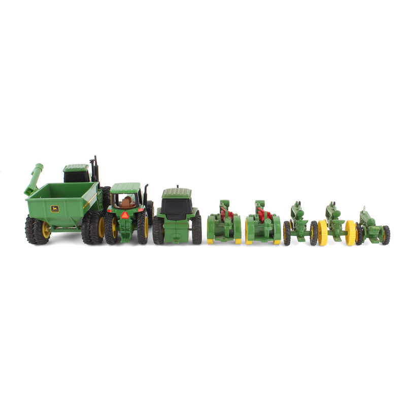 Lot of (8) 1/64 John Deere Tractors and (1) John Deere Gravity Grain Cart with Auger by ERTL