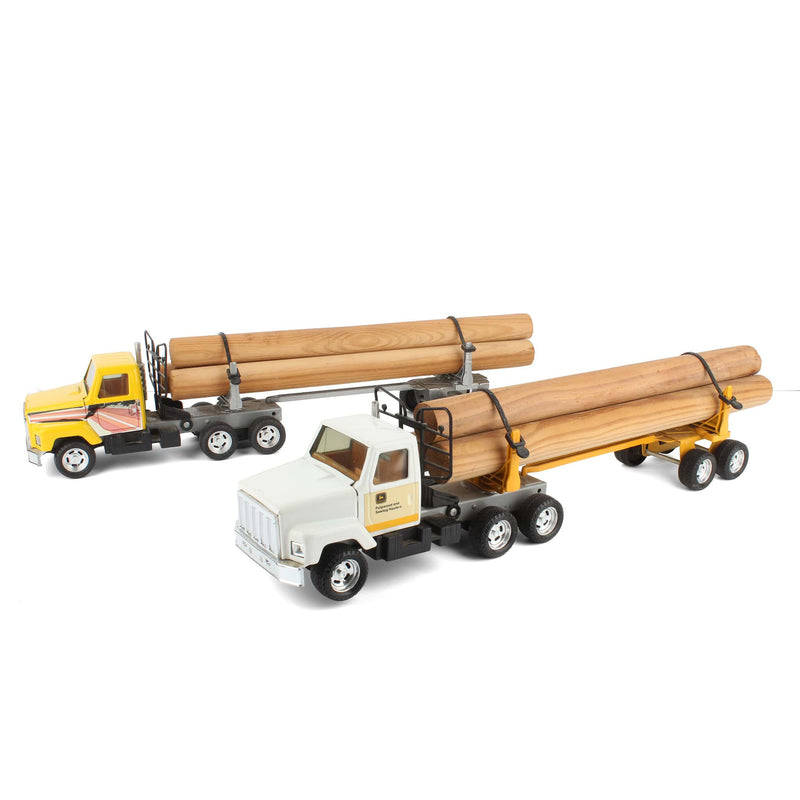 Lot of (2) Heavy Duty Logger Semi Trucks and Log Trailers with Logs by ERTL