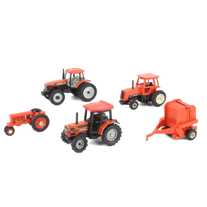 Lot of (4) 1/64 Orange Tractors and (1) Orange Implement