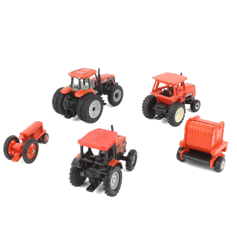 Lot of (4) 1/64 Orange Tractors and (1) Orange Implement