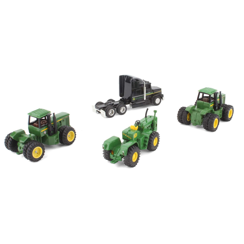 Lot of (3) 1/64 John Deere Tractors and (1) 1/64 John Deere Semi Tractor Truck