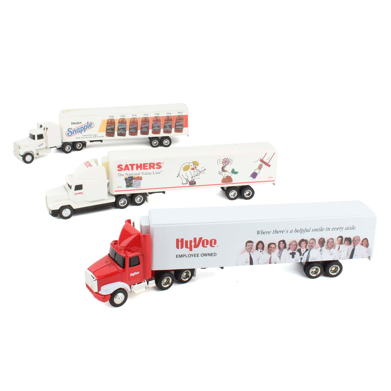 Lot of (3) 1/64 Semis with (2) Refrigerated Trailers and (1) Box Trailer