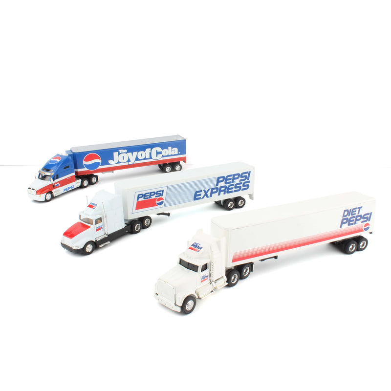 Lot of (3) 1/64 Pepsi Semi Trucks with Associated Box Trailers