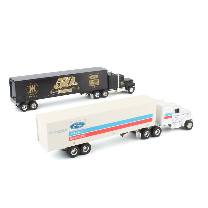 Lot of (2) 1/64 Ford New Holland Semis with Box Trailers