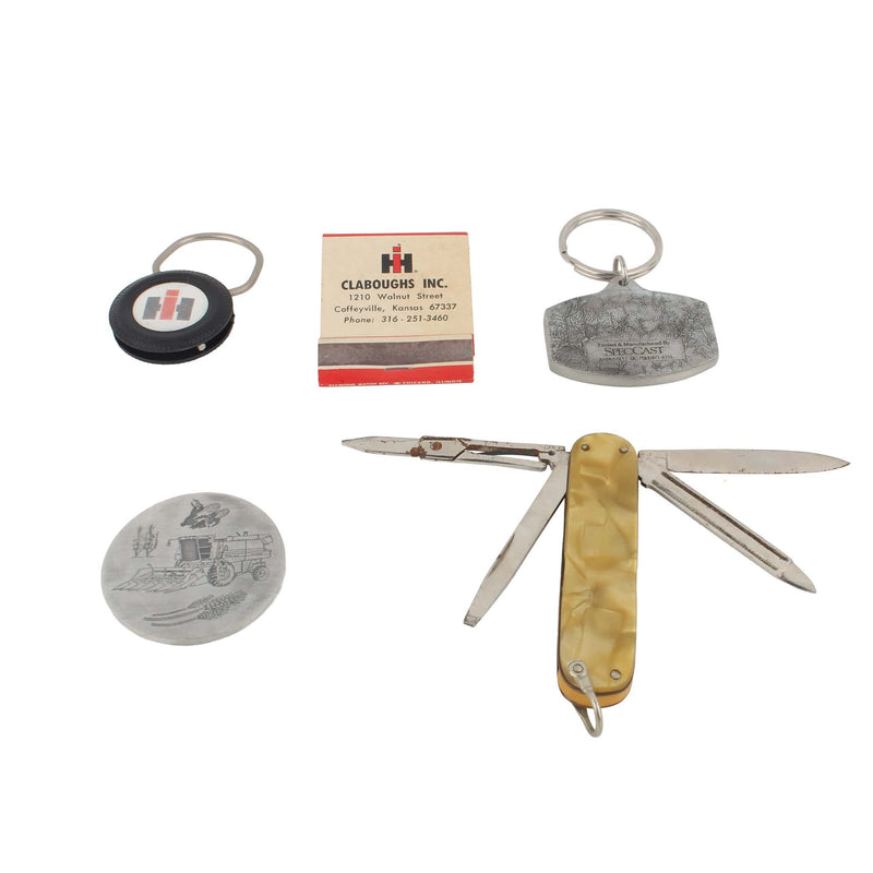 Lot of (2) Key Chains, (1) Medallion, (1) Pocket Knife, and (1) Matchbox