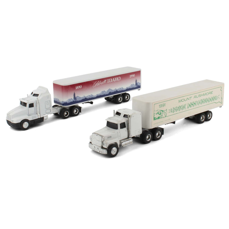 Lot of (1) 1/64 Mount Rushmore Semi and (1) 1/64 Celebrate Idaho Semi with Box Trailers by ERTL