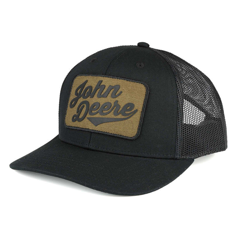 John Deere Vintage Oil Distressed Style Patch Black Mesh Back Hat