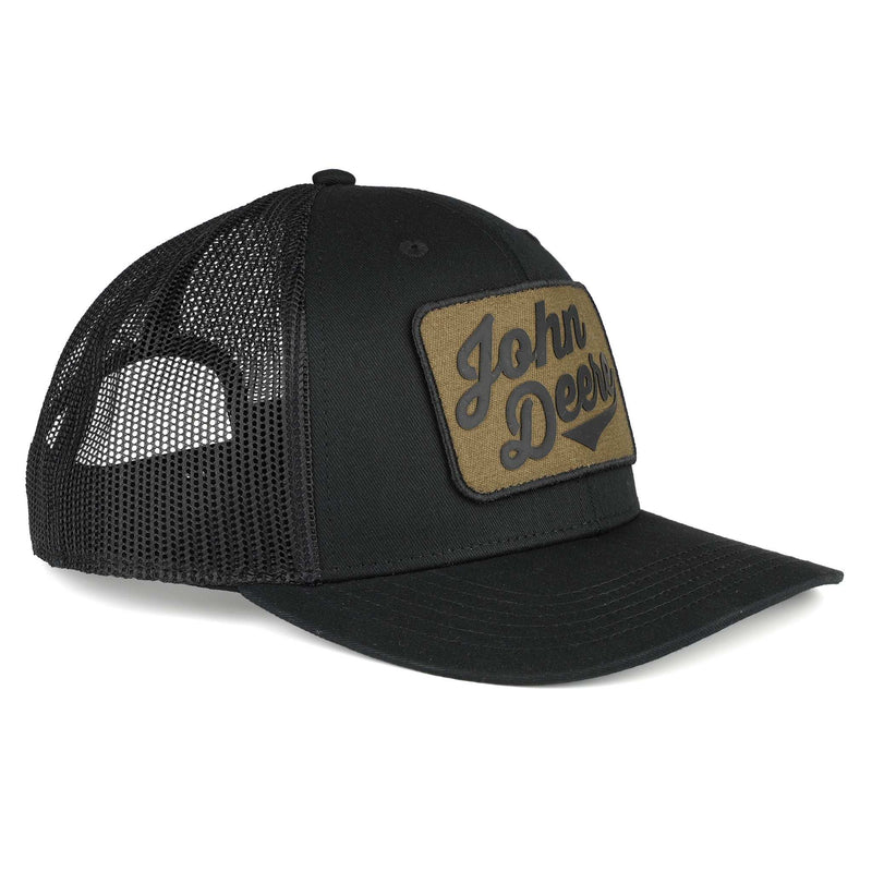 John Deere Vintage Oil Distressed Style Patch Black Mesh Back Hat