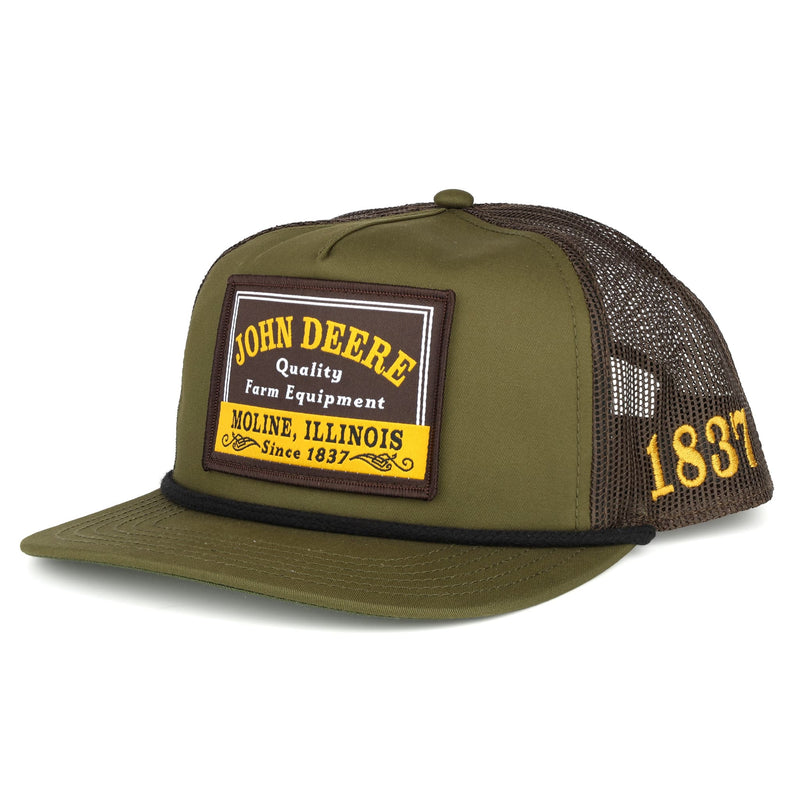 John Deere Patch Olive Green & Black Mesh Back Trucker Rope Hat